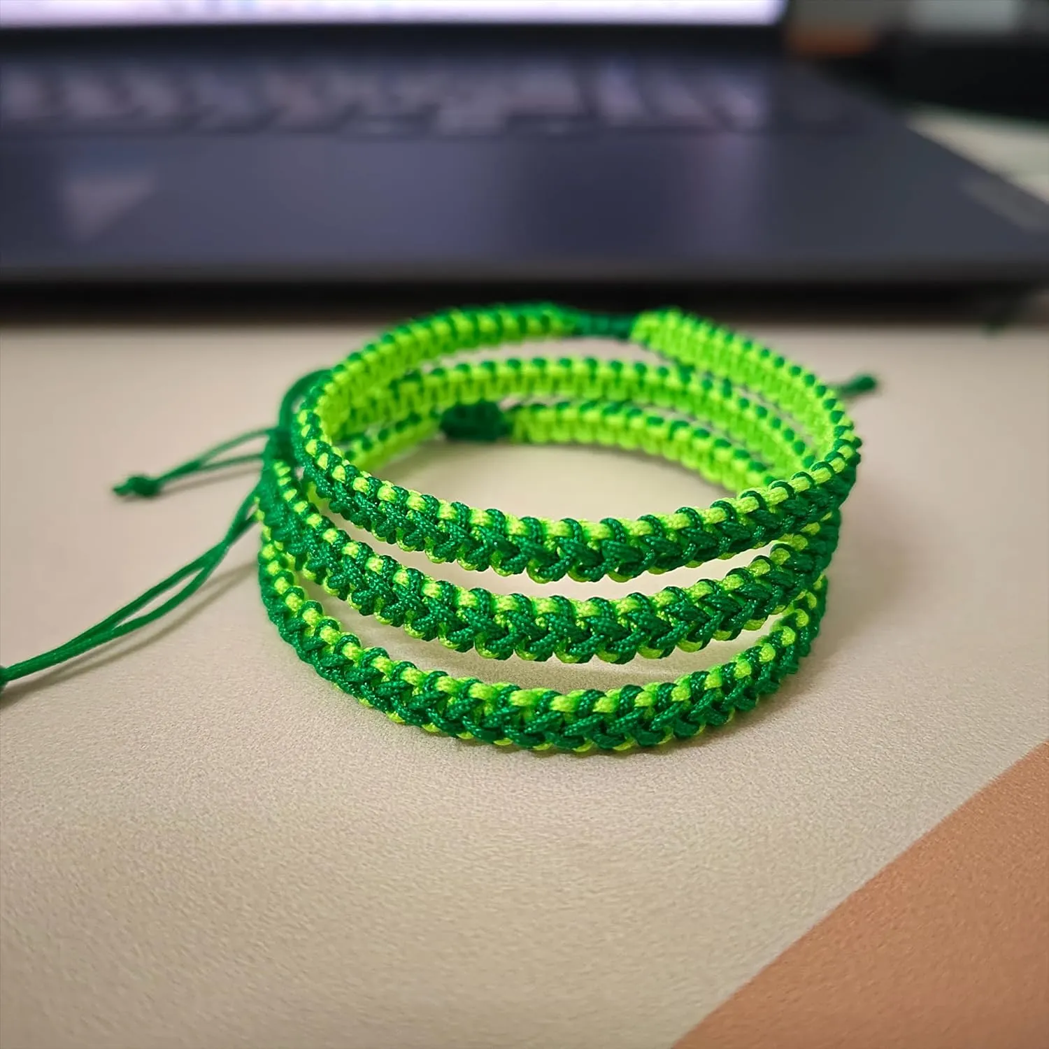 3 Green Festival Braided Hand Rope with Neon Lucky Bracelet, No Inserts, Adjustable 10 Inch Irish Party Gift, Best Choice of Lucky Blessings for Friends and Families