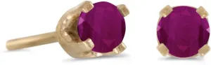 3 mm Petite Round Genuine Ruby Stud Earrings in 14k Yellow Gold