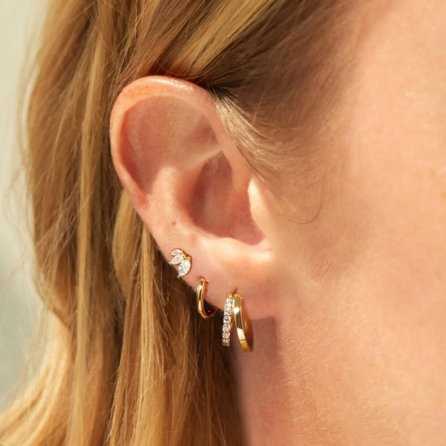 3 Pairs Gold Earrings for Women Dainty Small Hoop Set Cute Cz Stud Huggie Flat Back Trendy Cartilage Earring Jewelry Gift