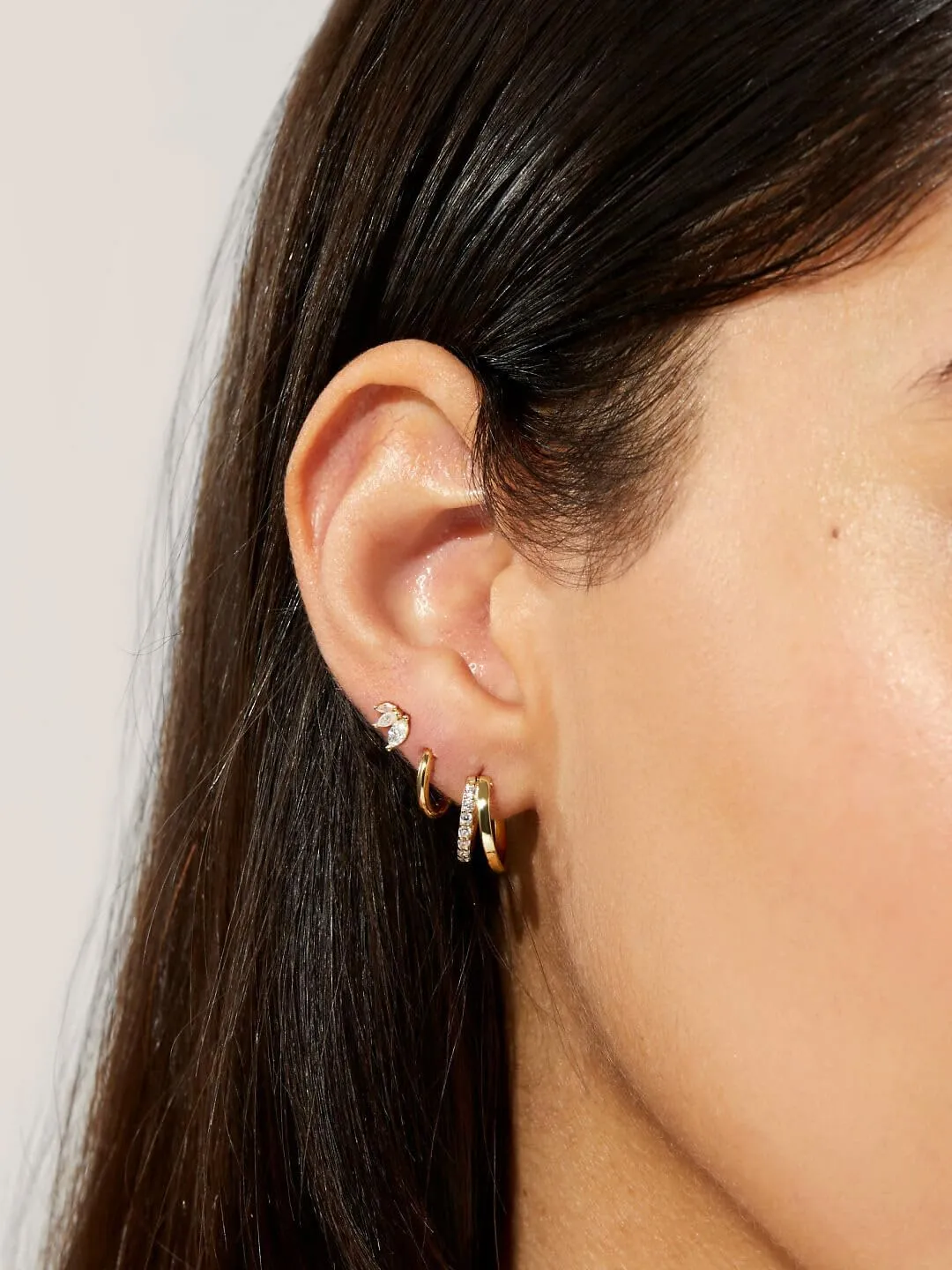 3 Pairs Gold Earrings for Women Dainty Small Hoop Set Cute Cz Stud Huggie Flat Back Trendy Cartilage Earring Jewelry Gift