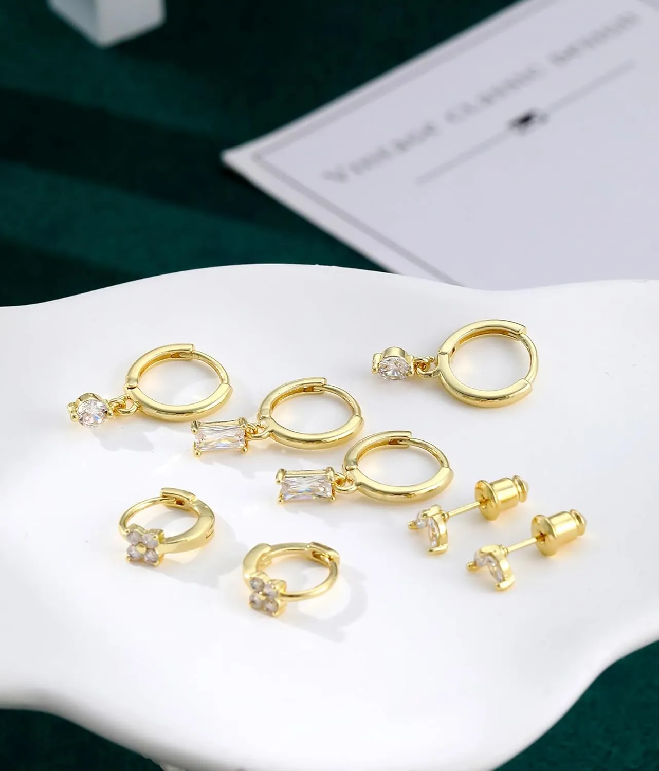 3/4 Pairs Gold Hoop Earrings for Women Dainty 14K Gold Plated Chunky Earrings Small Huggies Hoop Earrings Set Multiple Piercing Tiny Ball CZ Hoop Earrings Jewelry Gift for Girls