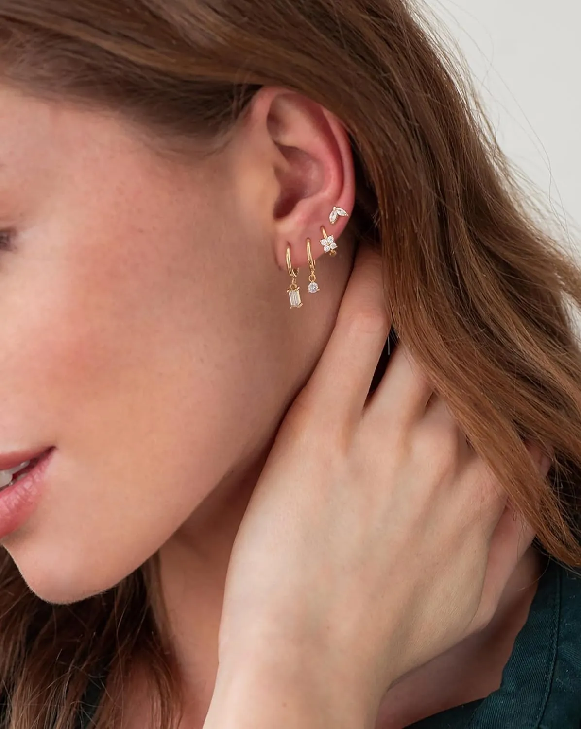 3/4 Pairs Gold Hoop Earrings for Women Dainty 14K Gold Plated Chunky Earrings Small Huggies Hoop Earrings Set Multiple Piercing Tiny Ball CZ Hoop Earrings Jewelry Gift for Girls