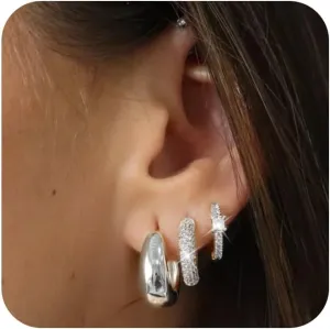3/4 Pairs Gold Hoop Earrings for Women Dainty 14K Gold Plated Chunky Earrings Small Huggies Hoop Earrings Set Multiple Piercing Tiny Ball CZ Hoop Earrings Jewelry Gift for Girls