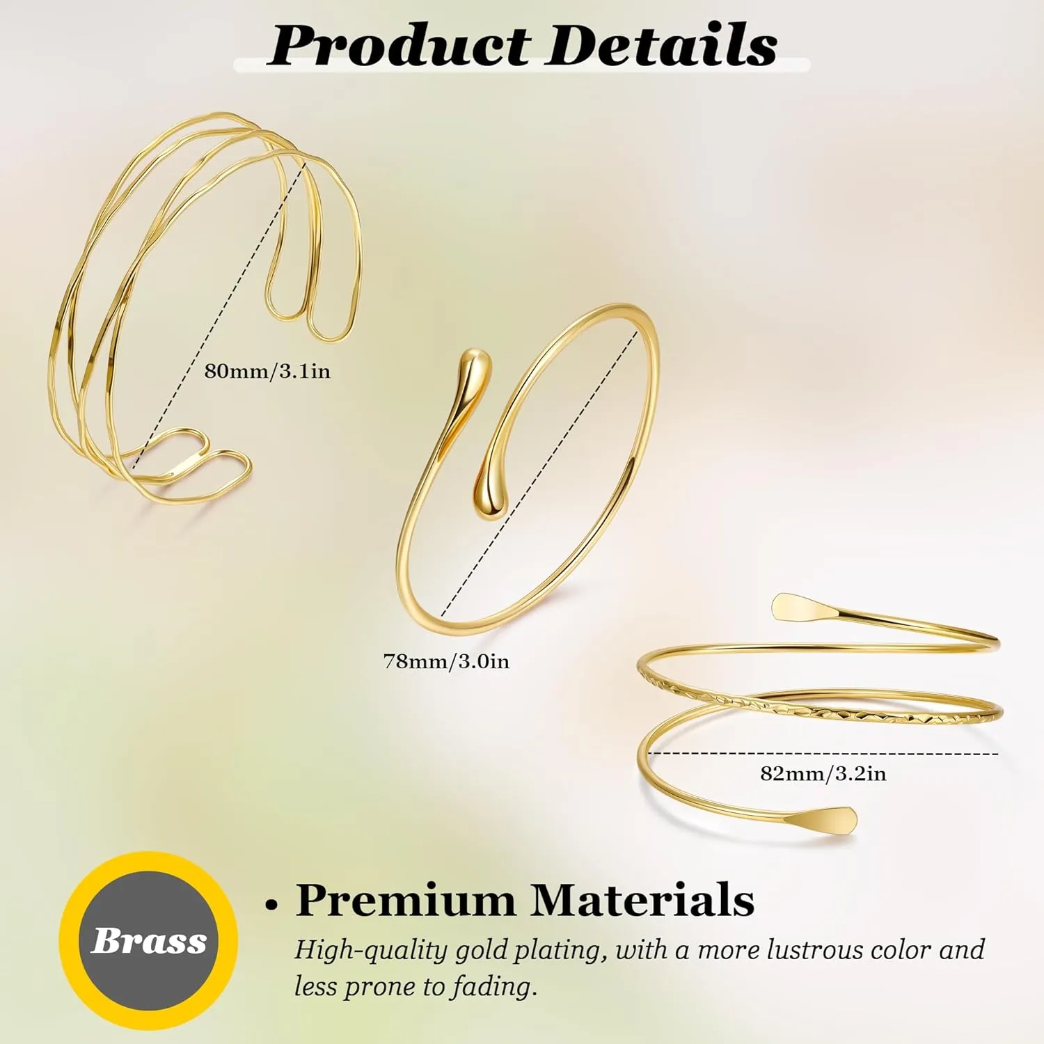 3Pcs Arm Cuff for Women Boho Coil Arm Cuff Bangle Set Adjustable Minimalist Gold Coil Upper Arm Bracelet