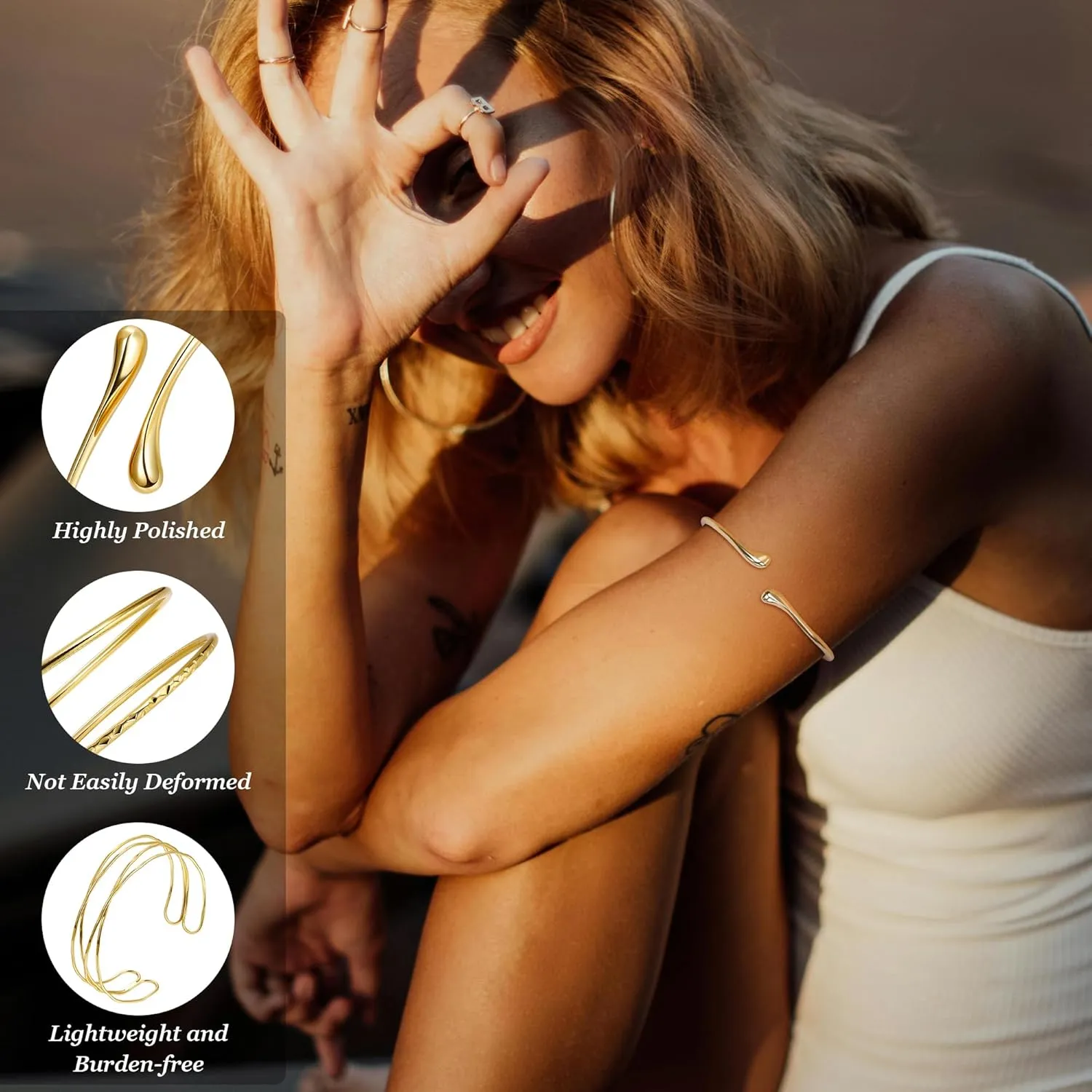 3Pcs Arm Cuff for Women Boho Coil Arm Cuff Bangle Set Adjustable Minimalist Gold Coil Upper Arm Bracelet