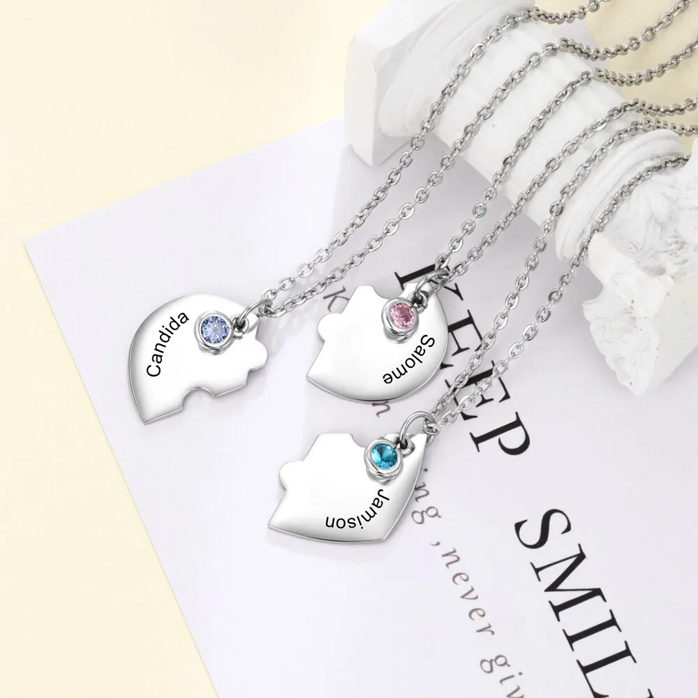 3pcs/Set Personalized Heart Birthstone Best Friend Necklace