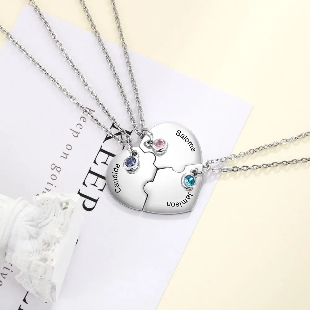 3pcs/Set Personalized Heart Birthstone Best Friend Necklace