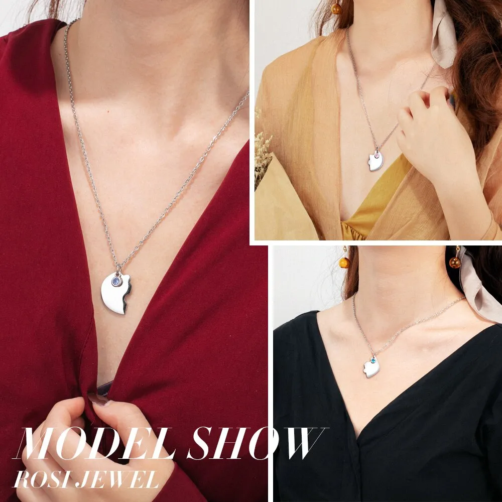 3pcs/Set Personalized Heart Birthstone Best Friend Necklace