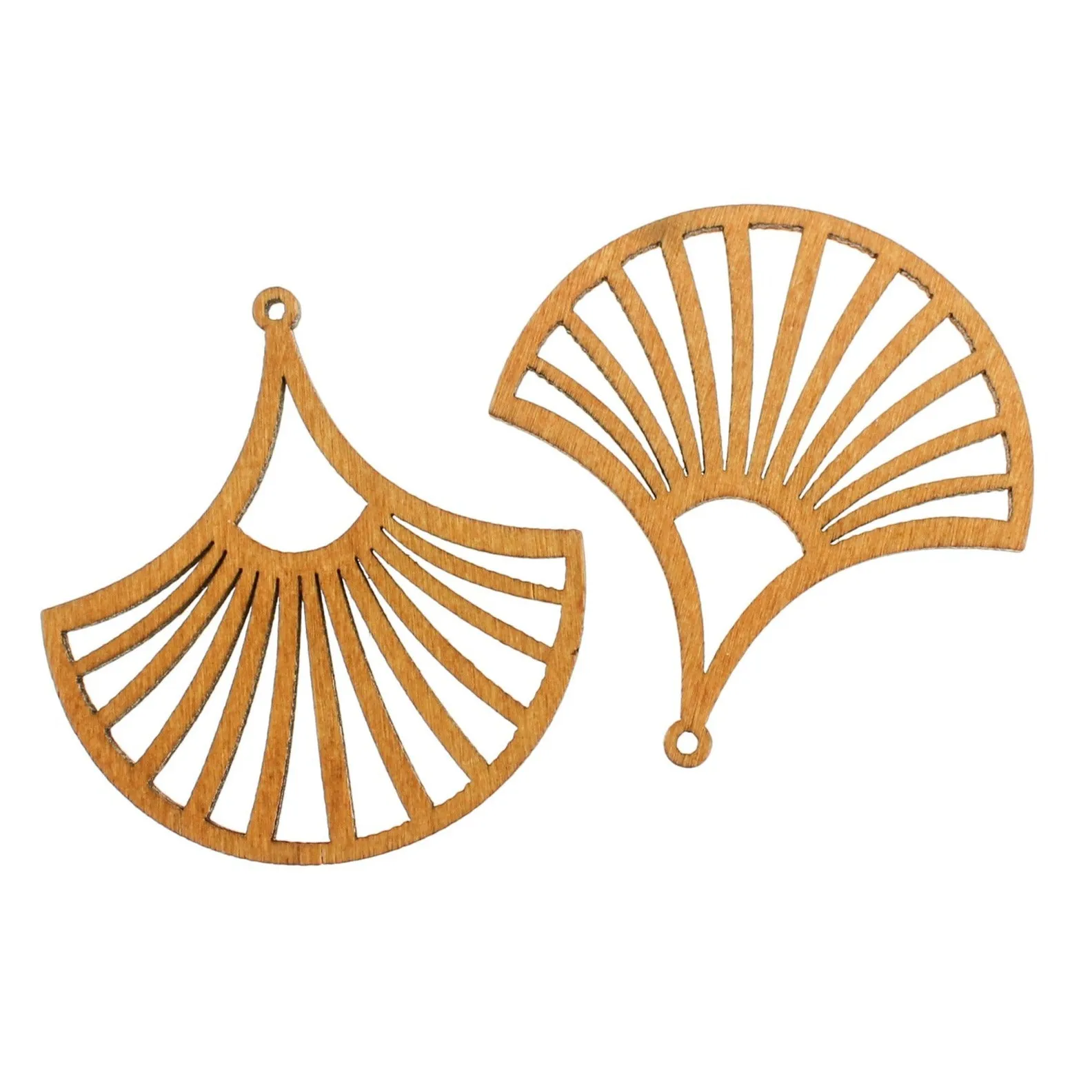4 Geometric Fan Natural Wood Charms 2 Sided - WP344