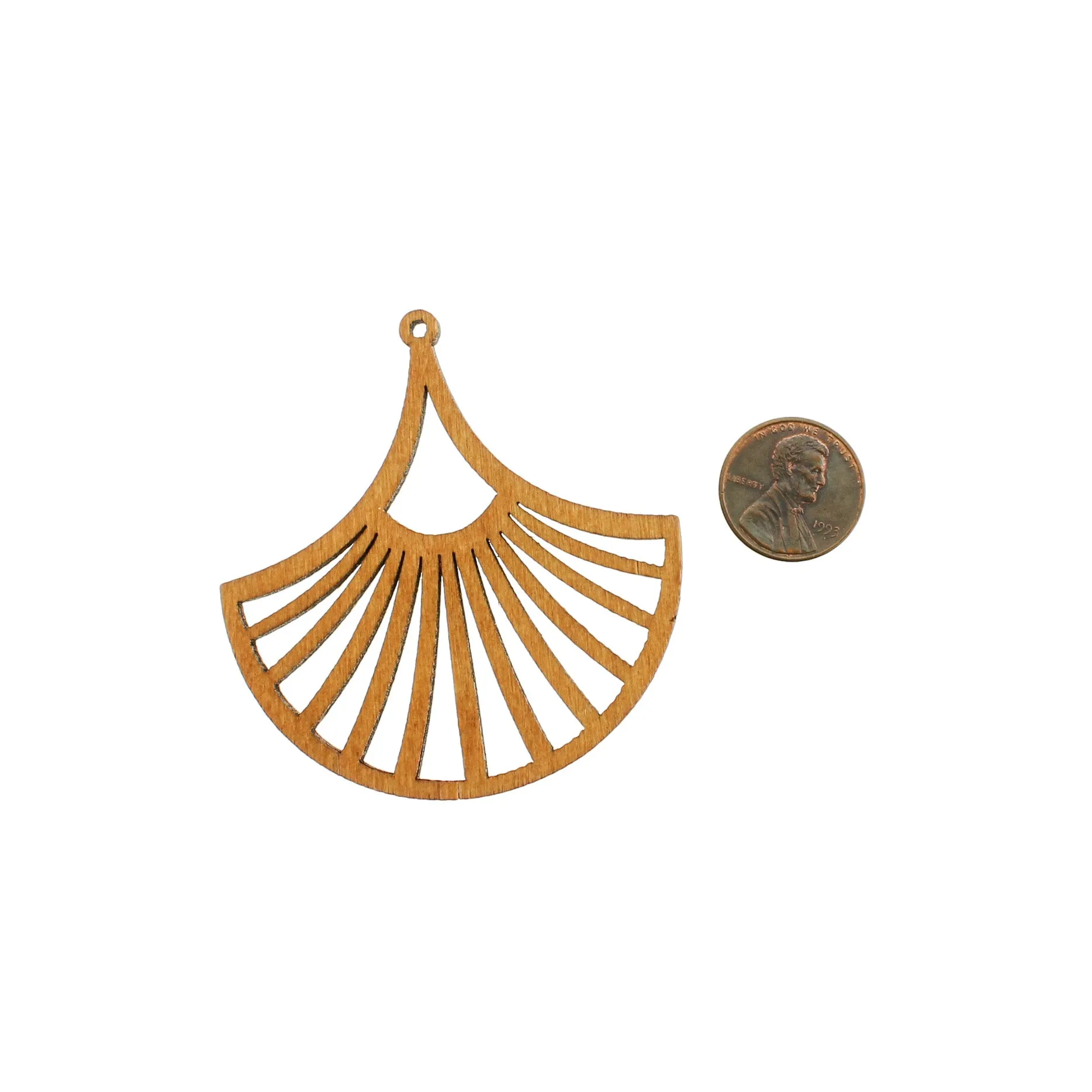 4 Geometric Fan Natural Wood Charms 2 Sided - WP344
