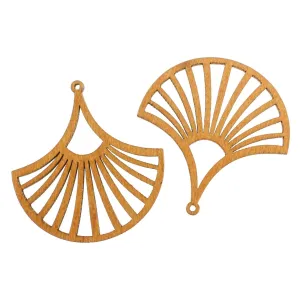 4 Geometric Fan Natural Wood Charms 2 Sided - WP344