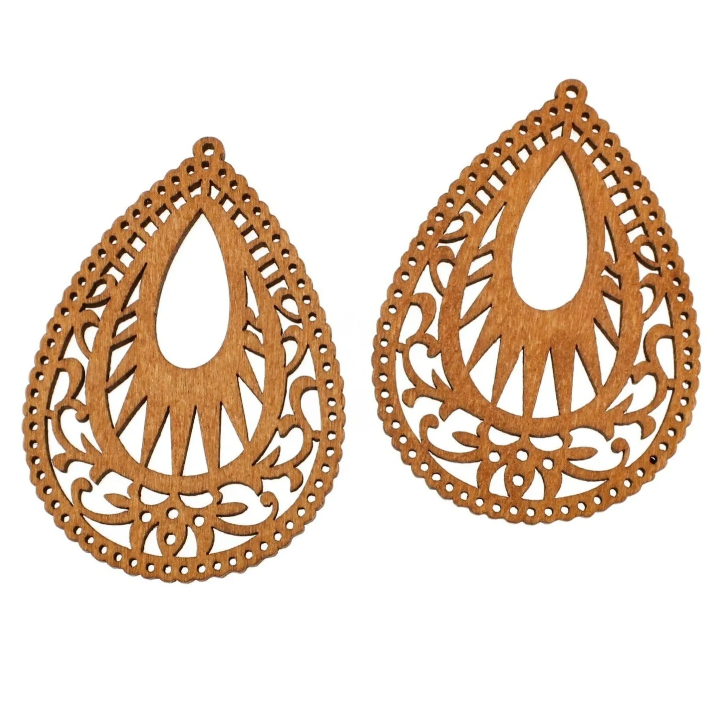 4 Teardrop Filigree Natural Wood Charms - WP147