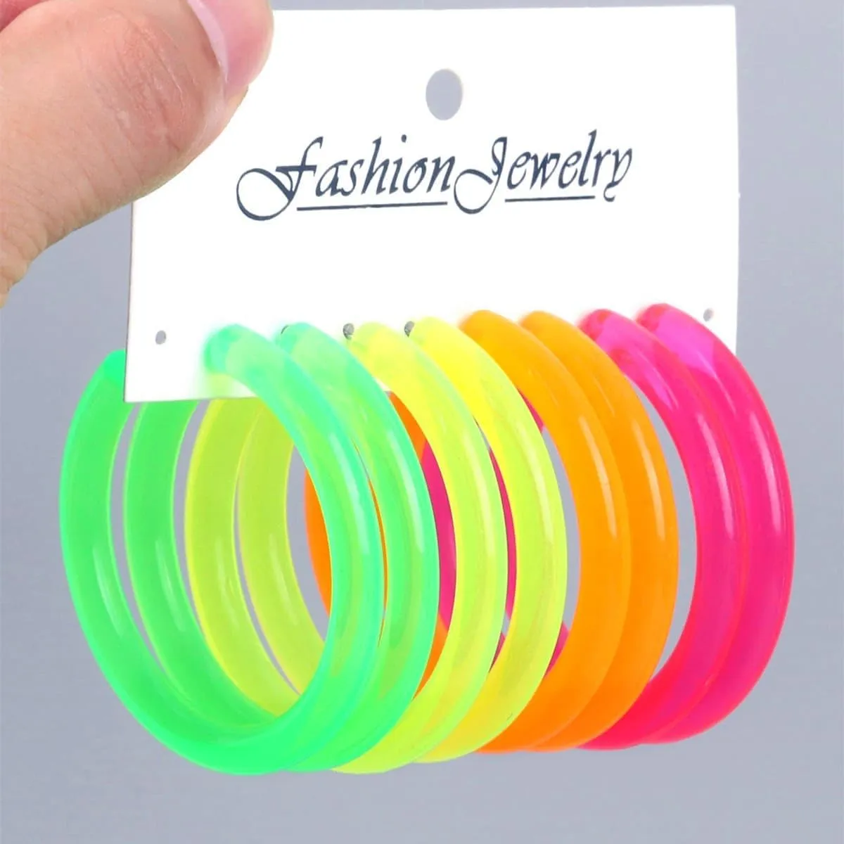 4Pairs 80s Earrings Women Neon Hoop Earrings Chunky Geometric Statement Drop Dangle Earrings for 90s Cosplay Party Costume Accessory