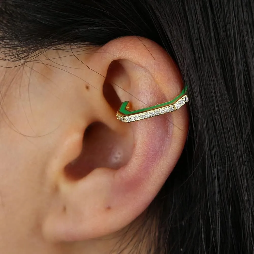 5 Colors Geometric Rectangle no Piercing Ear Cuff Clip on Earring Rainbow Enamel Colorful Women Jewelry