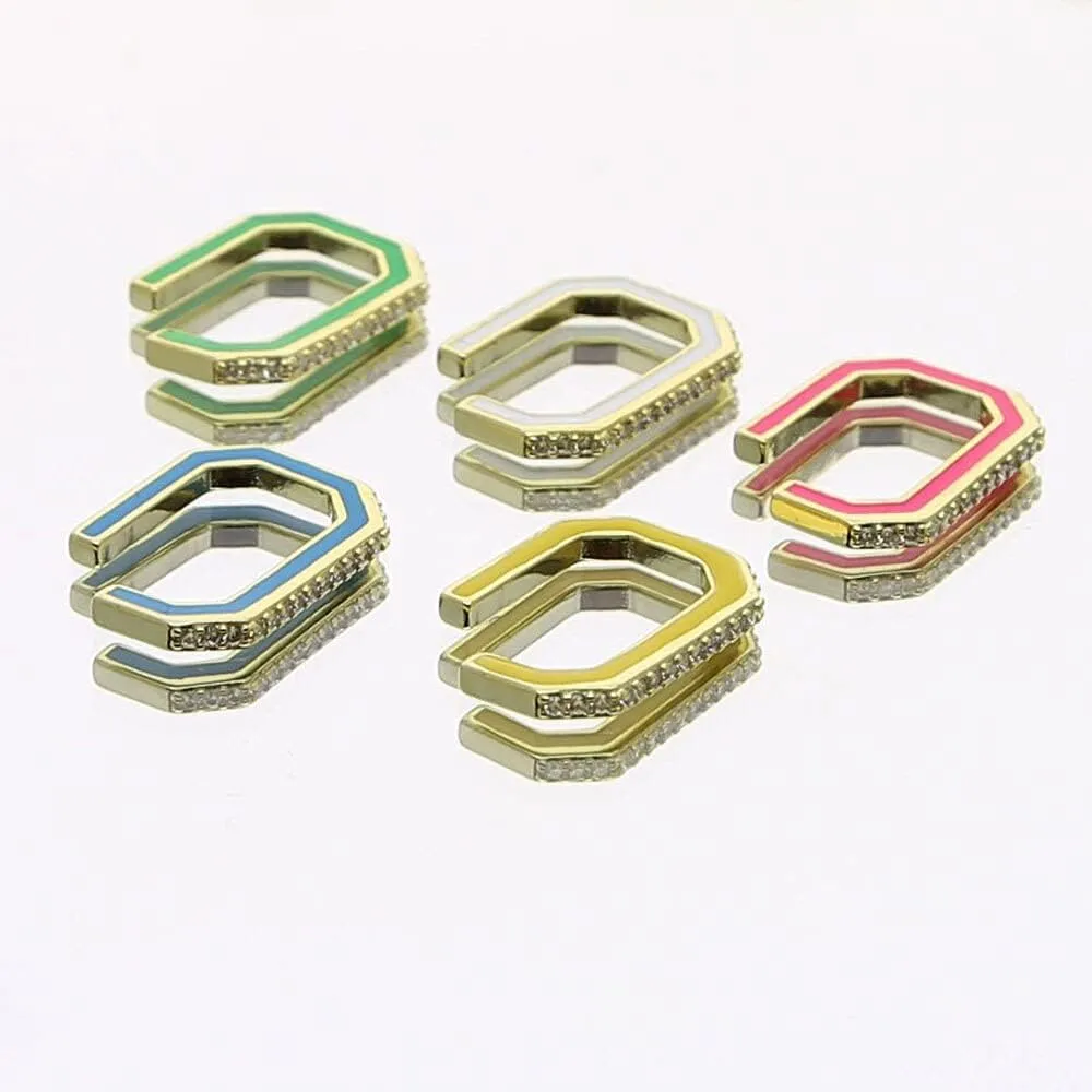 5 Colors Geometric Rectangle no Piercing Ear Cuff Clip on Earring Rainbow Enamel Colorful Women Jewelry