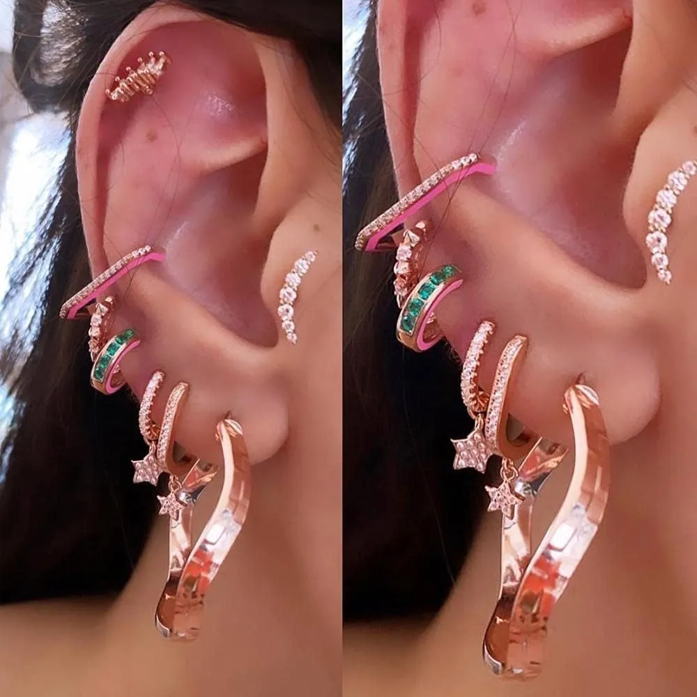 5 Colors Geometric Rectangle no Piercing Ear Cuff Clip on Earring Rainbow Enamel Colorful Women Jewelry