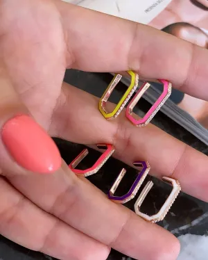 5 Colors Geometric Rectangle no Piercing Ear Cuff Clip on Earring Rainbow Enamel Colorful Women Jewelry