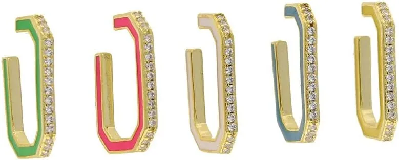 5 Colors Geometric Rectangle no Piercing Ear Cuff Clip on Earring Rainbow Enamel Colorful Women Jewelry