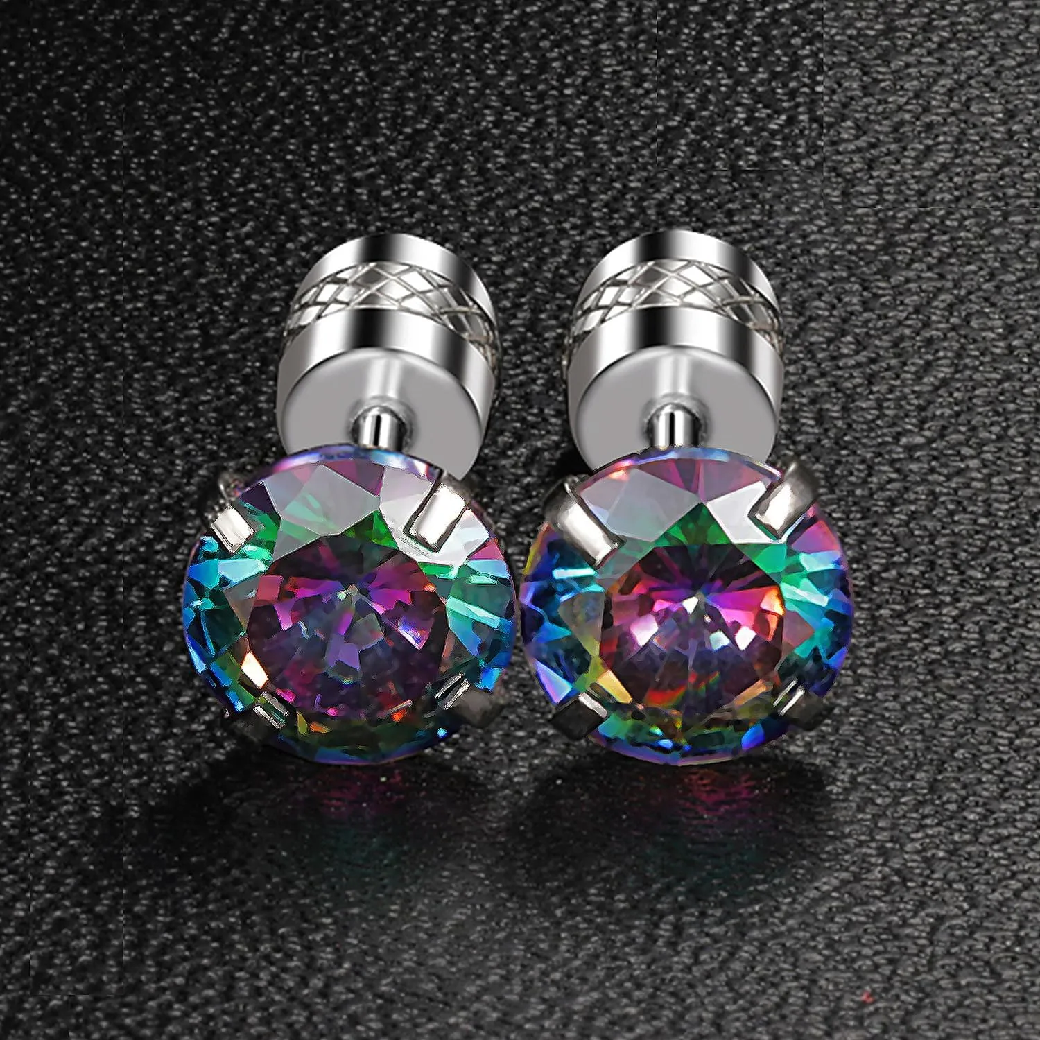 5 Pairs 316L Stainless Steel Screw Flat Back Earrings 2-6mm Cubic Zirconia Stud Earrings Titanium Earrings for Women Men