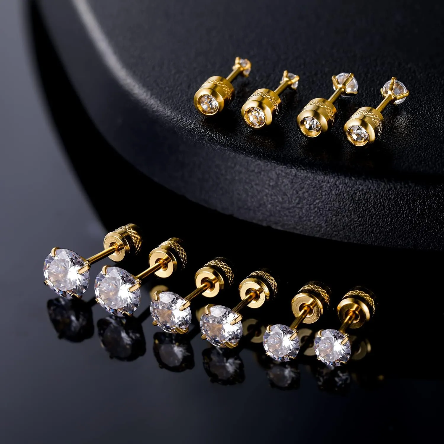 5 Pairs 316L Stainless Steel Screw Flat Back Earrings 2-6mm Cubic Zirconia Stud Earrings Titanium Earrings for Women Men