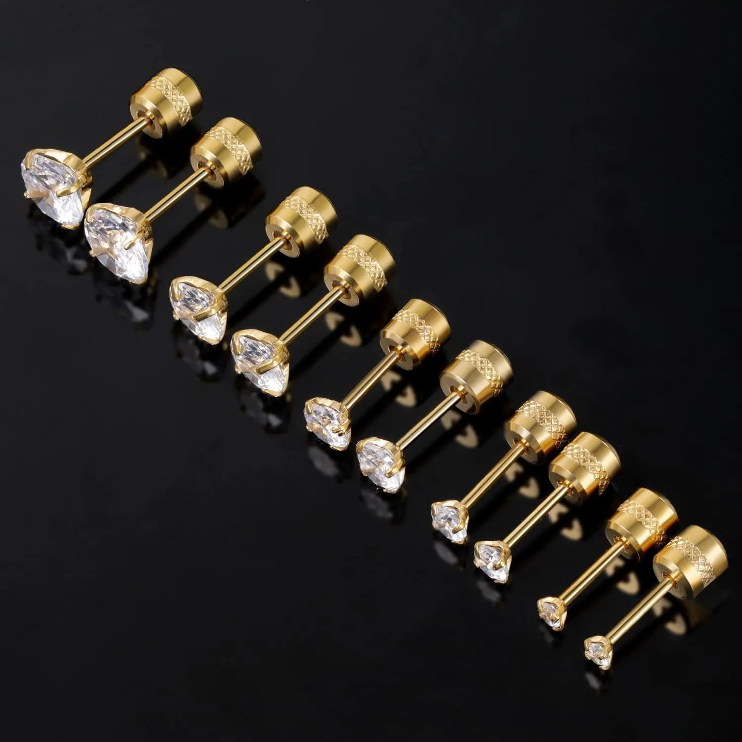 5 Pairs 316L Stainless Steel Screw Flat Back Earrings 2-6mm Cubic Zirconia Stud Earrings Titanium Earrings for Women Men
