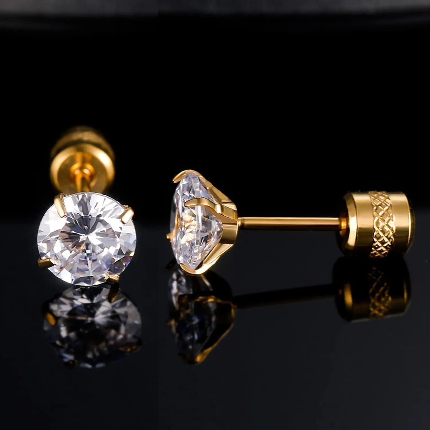 5 Pairs 316L Stainless Steel Screw Flat Back Earrings 2-6mm Cubic Zirconia Stud Earrings Titanium Earrings for Women Men