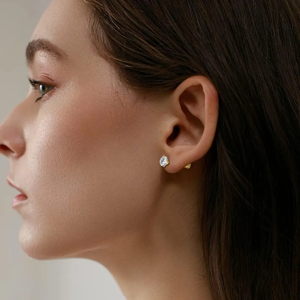 5 Pairs 316L Stainless Steel Screw Flat Back Earrings 2-6mm Cubic Zirconia Stud Earrings Titanium Earrings for Women Men