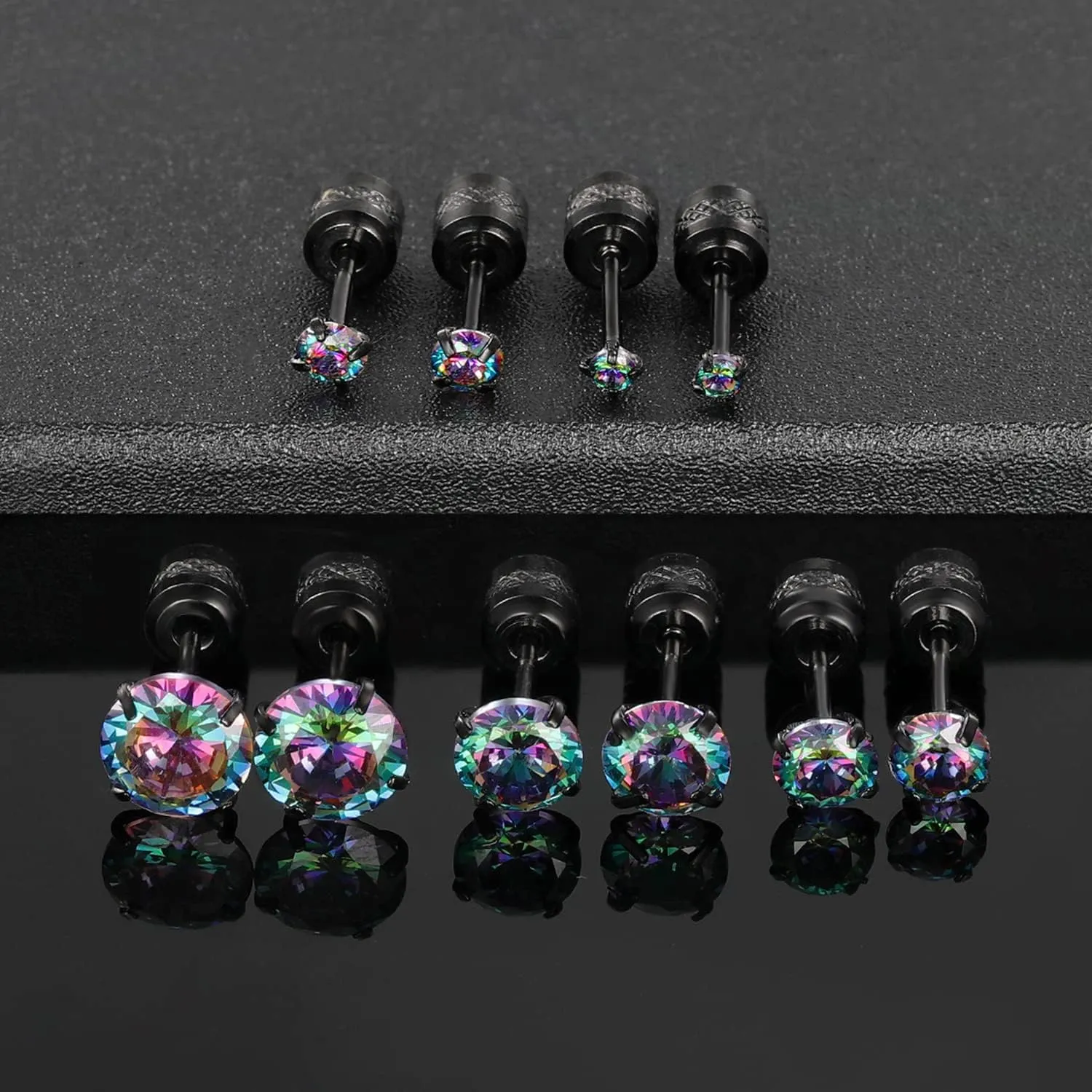 5 Pairs 316L Stainless Steel Screw Flat Back Earrings 2-6mm Cubic Zirconia Stud Earrings Titanium Earrings for Women Men