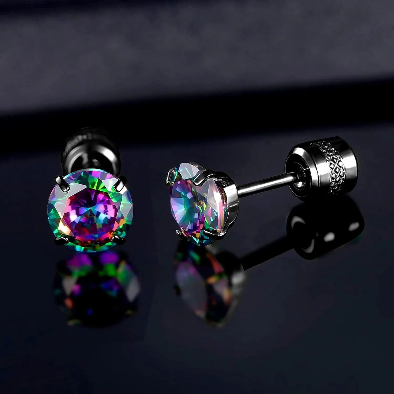 5 Pairs 316L Stainless Steel Screw Flat Back Earrings 2-6mm Cubic Zirconia Stud Earrings Titanium Earrings for Women Men