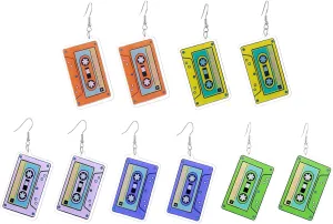 5 Pairs 80s 90s Colorful Tape Earrings for Women, Large Retro Geometry Pendant Accessories for 80's Outfit, Neon Acrylic Earrings for Women, Dangle Earrings for Glow Party Accessories
