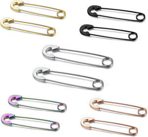5 Pairs Safety Pin 316L Surgical Stainless Steel Earrings 20G Hypoallergenic Hoop Earring Set for Mens Womens