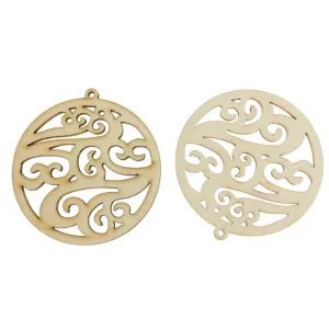 5 Round Filigree Natural Wood Charms - WP445