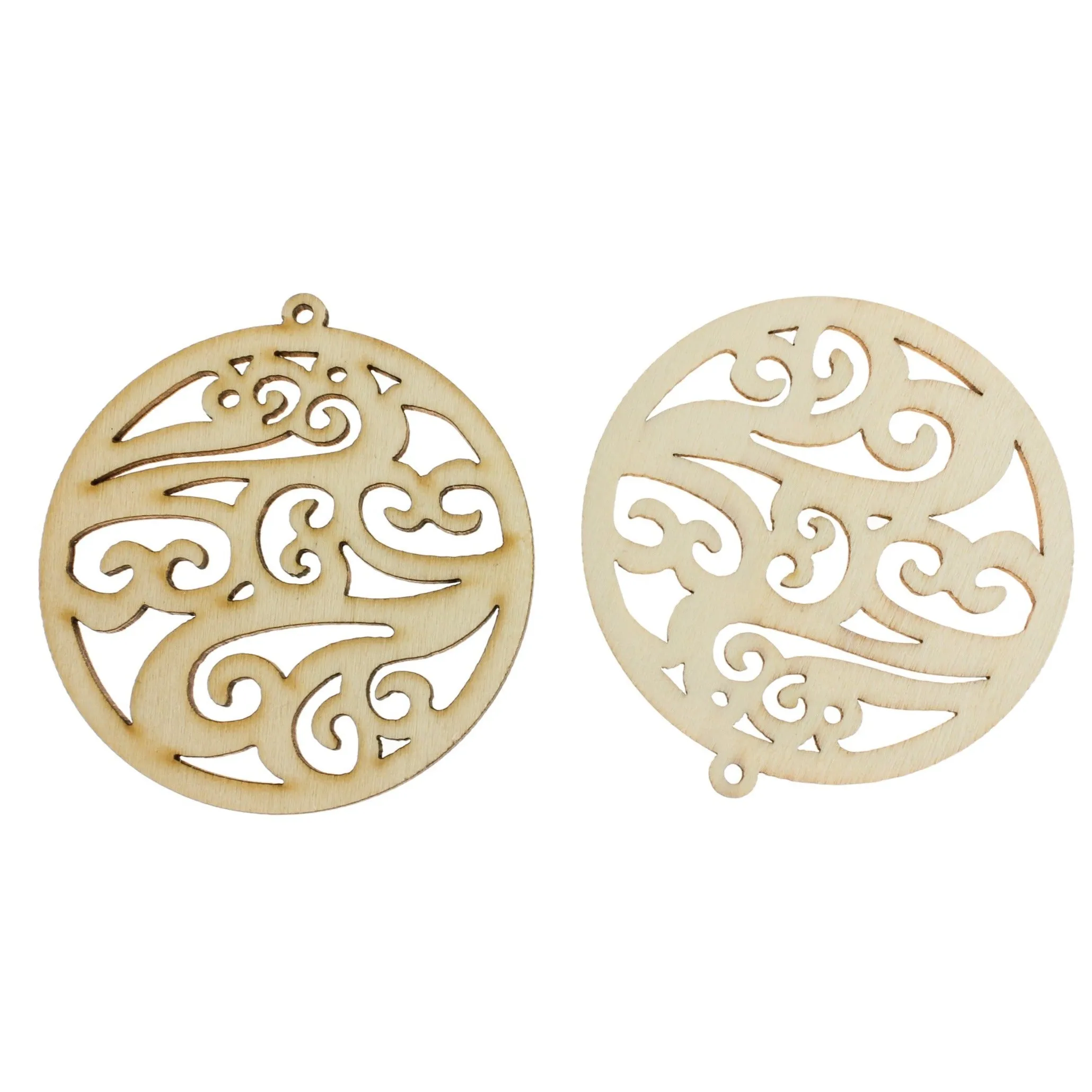 5 Round Filigree Natural Wood Charms - WP445