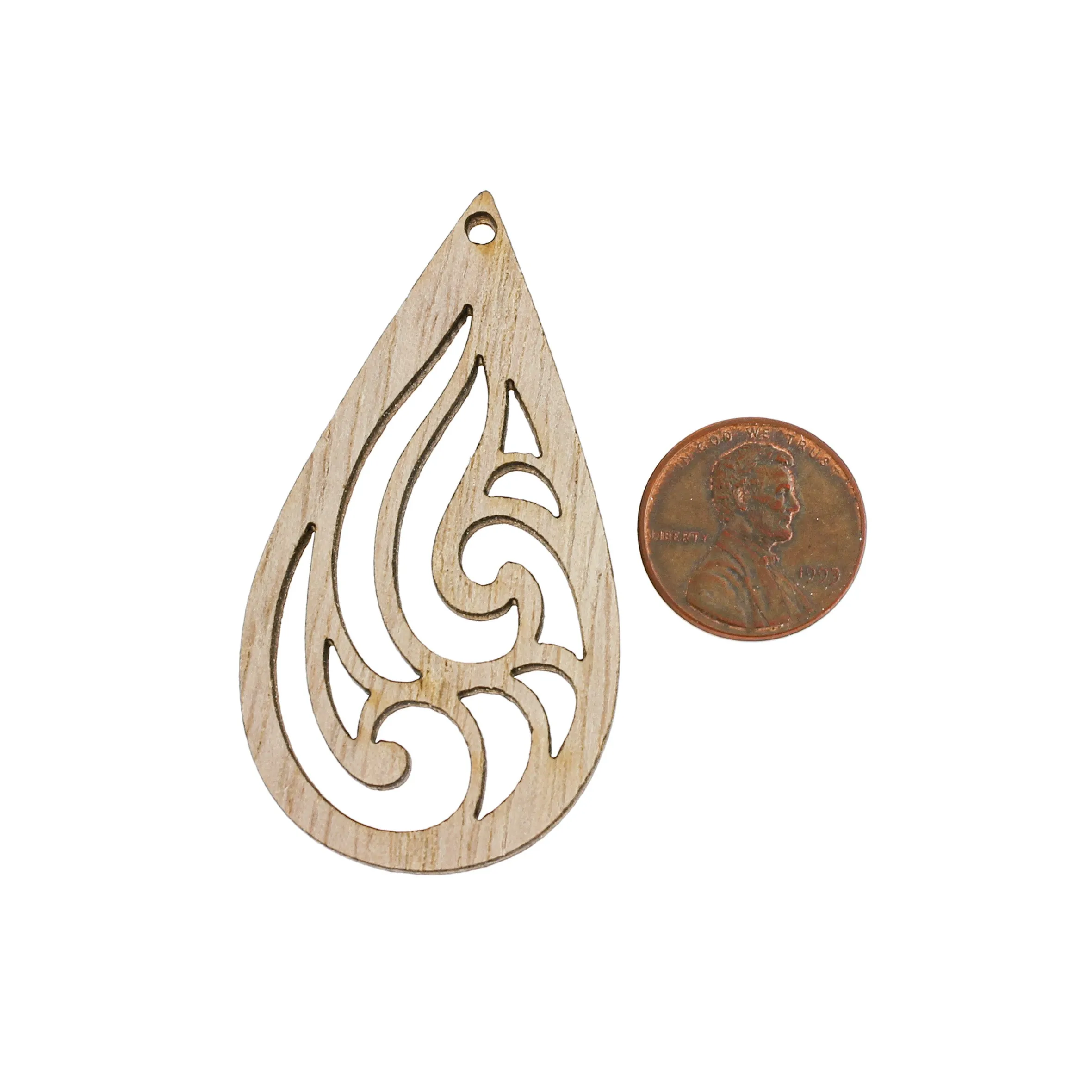 5 Teardrop Swirl Natural Wood Charms - WP438