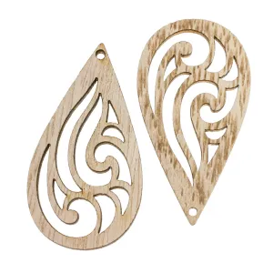 5 Teardrop Swirl Natural Wood Charms - WP438