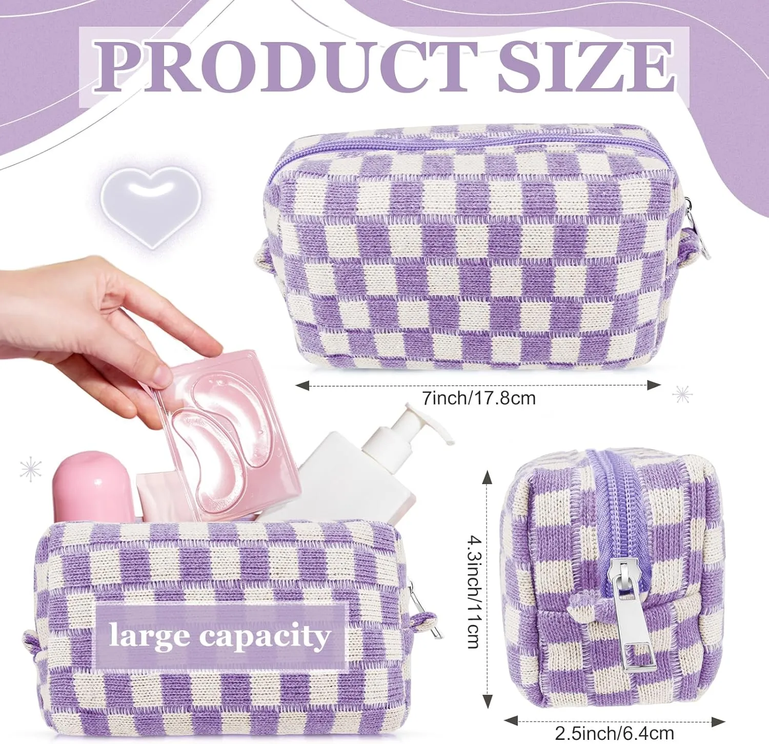 58 Pcs Checkered Makeup Bag Set Preppy Aesthetic Cosmetic Bag Travel Makeup Pouch Toiletry Bag 7 Pcs Heishi Surfer Bracelets with 50 Pcs Cute Preppy Stickers for Women Girls Teens Gift