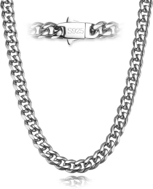5MM Cuban Link Chain for Men Women 316L Stainless Steel Based with 925 Sterling Silver Filled Silver Chain for Men Silver Cuban Chain for Mens 20/22/24/26/28/30 Inches Silver Necklace for Men Silver Jewelry