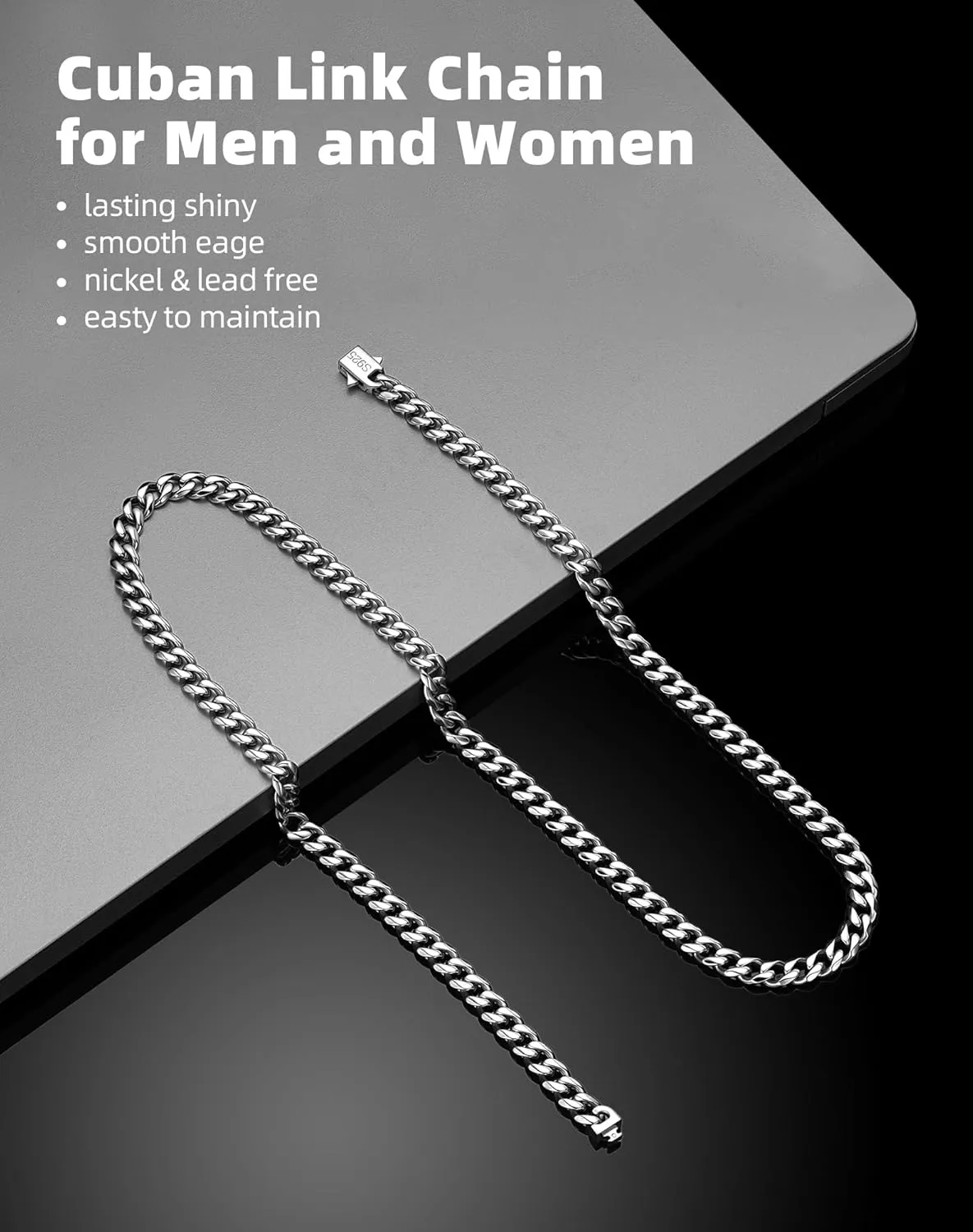 5MM Cuban Link Chain for Men Women 316L Stainless Steel Based with 925 Sterling Silver Filled Silver Chain for Men Silver Cuban Chain for Mens 20/22/24/26/28/30 Inches Silver Necklace for Men Silver Jewelry