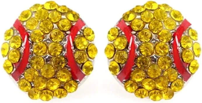 6 Pair Upgrade Unique Rhinestone Stud Earrings Cute Basketball Volleyball Baseball Football Rugby Shiny Crystal Sport Earrings for Women Gift