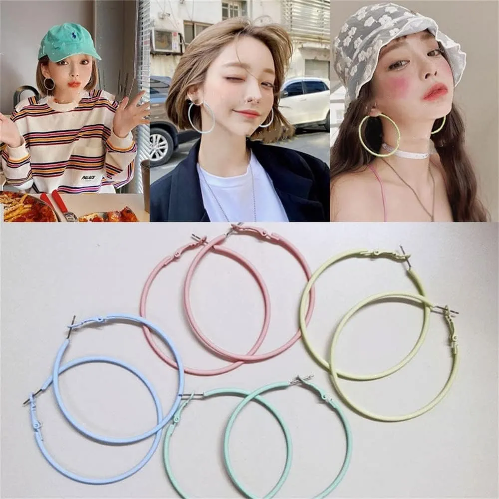 60mm Big Large Hoop Earrings For Women Girls Sensitive Ears Neon Minimalist Retro Round Huggie Hoops 2 Inch Colorful 80s 90s Dangle Hooped Dainty Lightweight Birthday Festival Y2K Party Jewelry Gifts