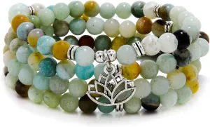 6mm Japa Mala Necklace 108 Mala Beads Bracelet Handcrafted with Lotus Charm for Men or Women