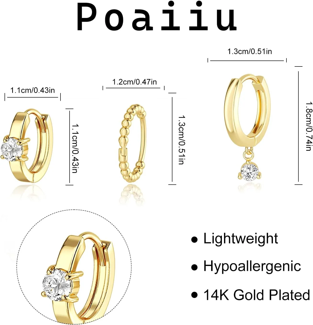 6PCS Gold Earrings for Women, 14k Gold Plated Earrings for Women Trendy Cubic Zirconia Cartilage Pearl Hoop Earring Lightweight Hypoallergenic Piercing Flat Back Hoops Stud Earring Set Jewelry Gift