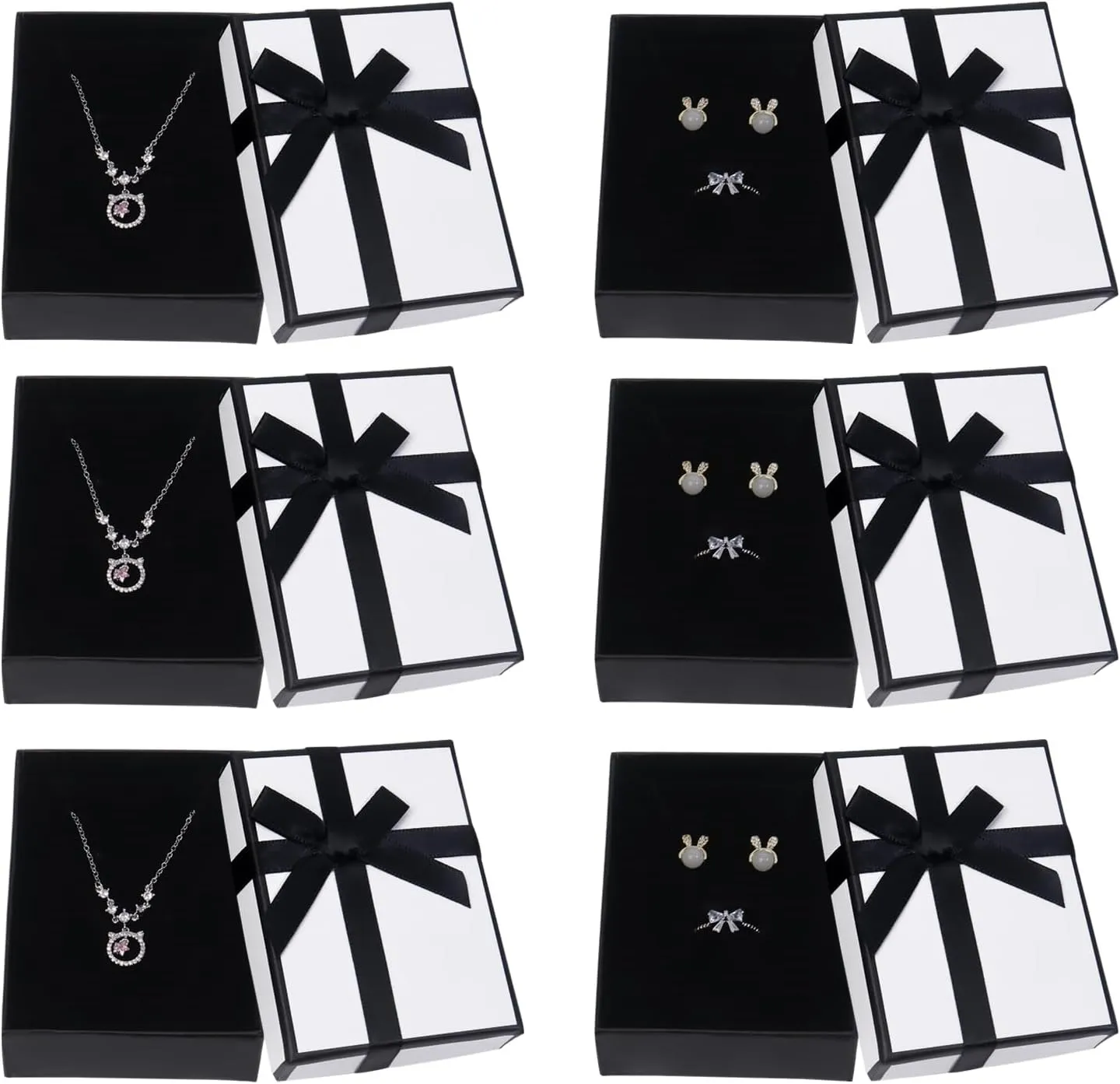 6Pcs Jewelry Gift Boxes, 9 7 3cm Necklace Earring Gift Boxes Small Gift Boxes with Lids and Bows for Jewelry Bracelet EarringsDisplay, White