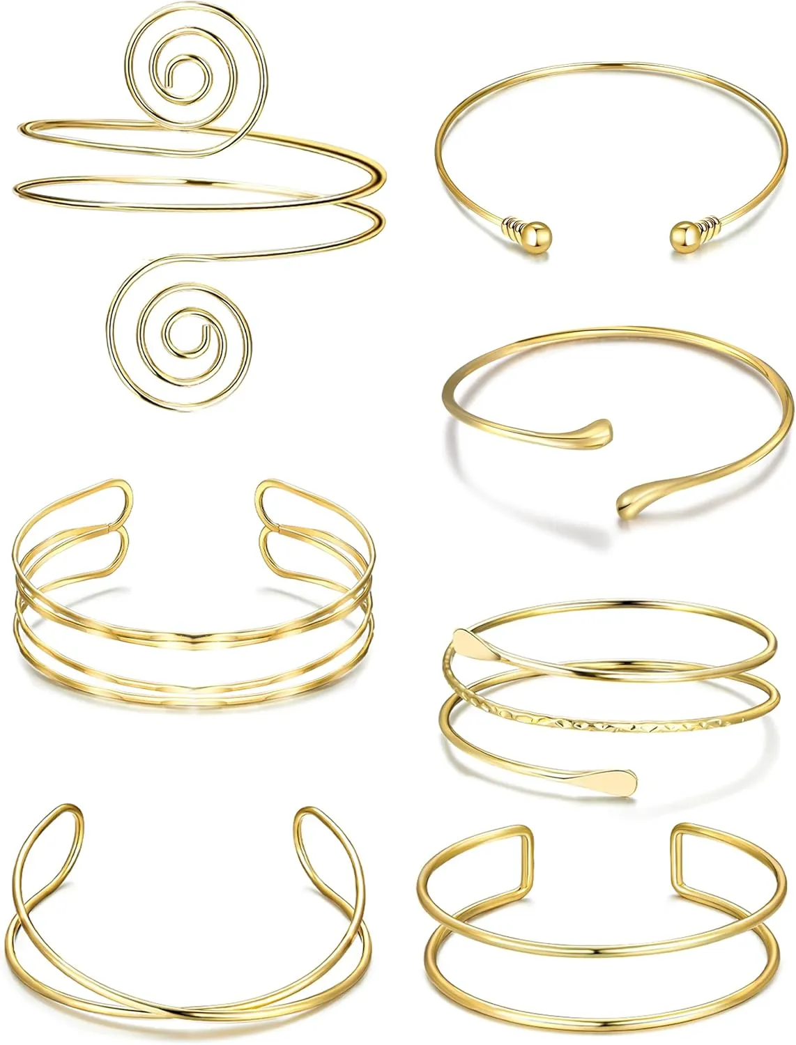 7 Pcs Arm Cuff Jewelry for Women Gold Upper Arm Bracelet Bangle Band Armlet Adjustable Armband Set