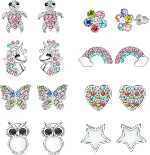 8 Pairs Clip on/Stud Earrings for Girls kids Toddler Hypoallergenic Cute Clip-on Earrings for Childrens Teen Unicorn Butterfly Turtle Clip Stud Earrings Multiple Jewelry Gift 3 Years Old 