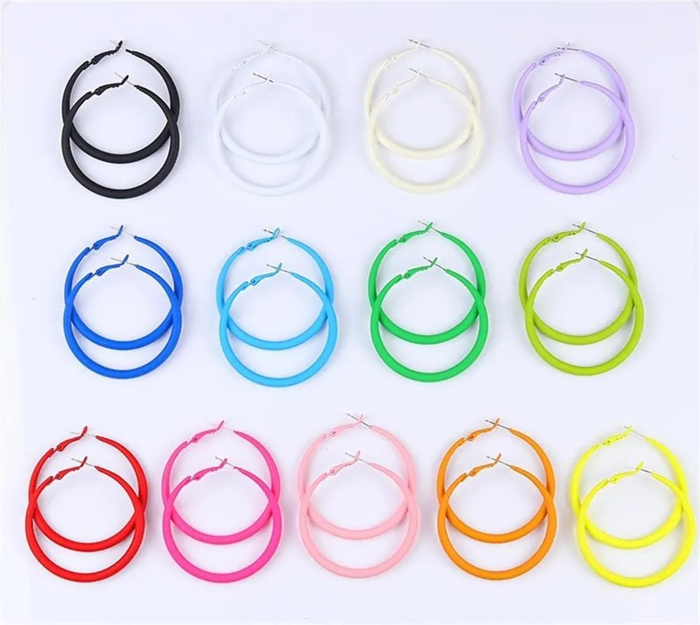 80s Hoop Earrings Colorful Hoop Earrings Large Retro Exaggerated Round Hoop Earrings for Women Jewelry