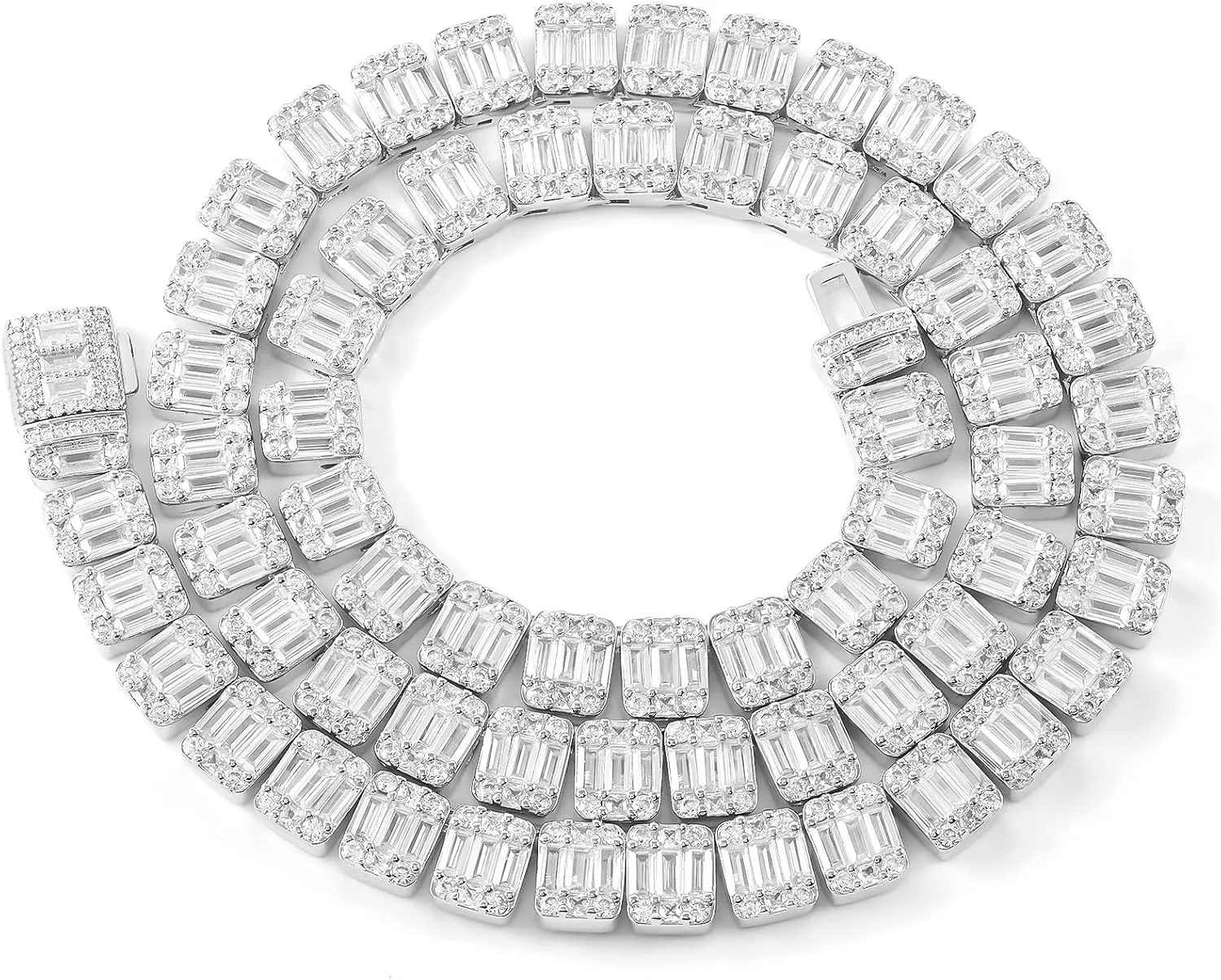8MM Baguette Tennis Chain for Men Women, AAAAA  Cubic Zirconia Tennis Necklaces 18k Gold Plated Simulated Diamond Chains Full CZ Iced Out Hip Hop Bling Link Charm Choker Cuban Miami Men's Jewelry 18/20inch