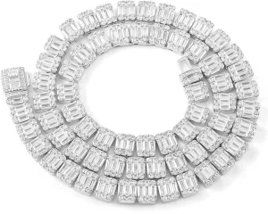 8MM Baguette Tennis Chain for Men Women, AAAAA  Cubic Zirconia Tennis Necklaces 18k Gold Plated Simulated Diamond Chains Full CZ Iced Out Hip Hop Bling Link Charm Choker Cuban Miami Men's Jewelry 18/20inch