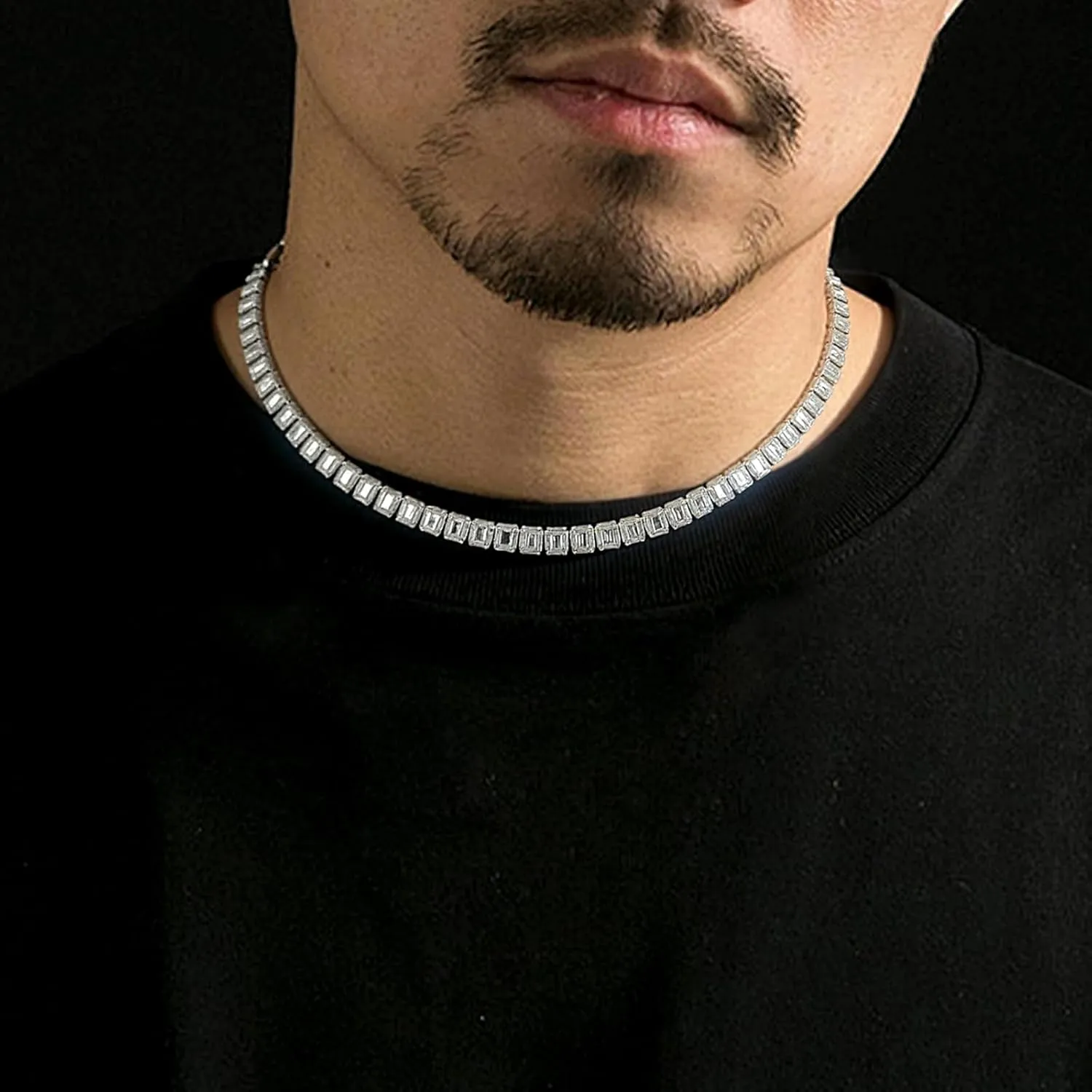 8MM Baguette Tennis Chain for Men Women, AAAAA  Cubic Zirconia Tennis Necklaces 18k Gold Plated Simulated Diamond Chains Full CZ Iced Out Hip Hop Bling Link Charm Choker Cuban Miami Men's Jewelry 18/20inch