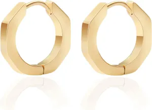 8YEARS 18K Gold Plated Minimalist Hoop Earrings for Women, Geometric Huggies Rectangle Octagon Heart Hoop Earrings, Small Gold Hoop Earrings for Mothers Day Gifts for Her